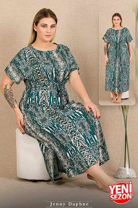 Desenli Büzgülü Kısa Kollu Gecelik Lady 7287