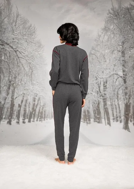 Pamuklu Polyester Beli Lastikli Uzun Kollu Sweatshirt Pantalon Takım Doreanse 26K4094 - Gri