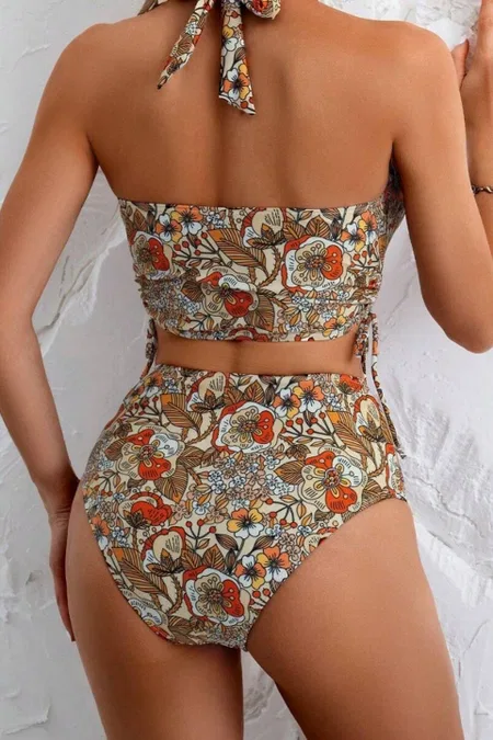 Çok Renkli Çiçek Bahçesi Yüksel Bel Bikini Takım Bella Notte M-9027 - Çok Renkli