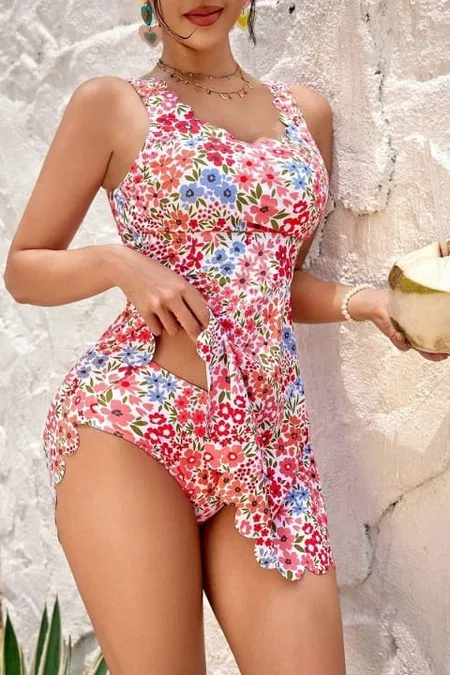 Çok Renkli Çiçek Bahçesi Kalın Askılı Lycra Mayo Bella Notte 9019 - Çok Renkli