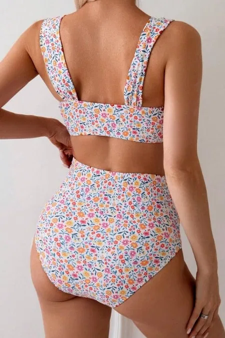 Çok Renkli Çiçek Baskılı Yüksel Bel Bikini Takım Bella Notte M-9015 - Çok Renkli