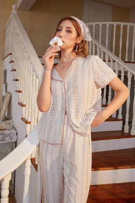 Kısa Kollu Gömlek Yaka Kadın Pijama Takımı Bella Notte 7325 - Çok Renkli