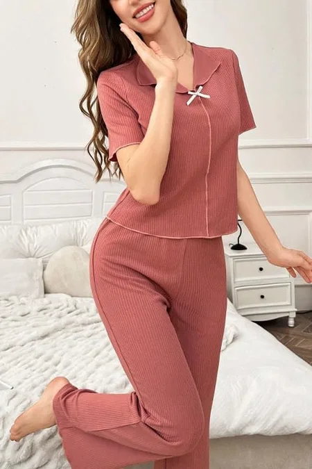 Gül Kurusu Pamuklu Kısa Kollu Pijama Takımı Bella Notte 7155 - Gül Kurusu