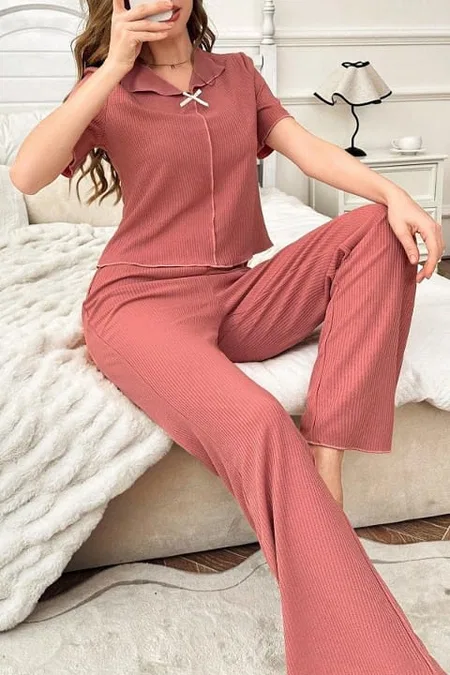 Gül Kurusu Pamuklu Kısa Kollu Pijama Takımı Bella Notte 7155 - Gül Kurusu