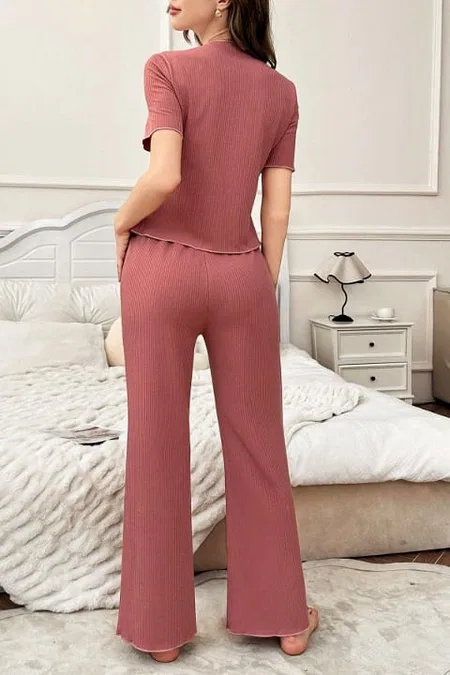 Gül Kurusu Pamuklu Kısa Kollu Pijama Takımı Bella Notte 7155 - Gül Kurusu