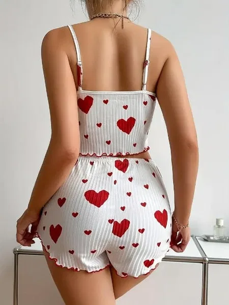 Kalp Desenli Pamuklu Pijama Takımı Bella Notte 7595 - Kırmızı