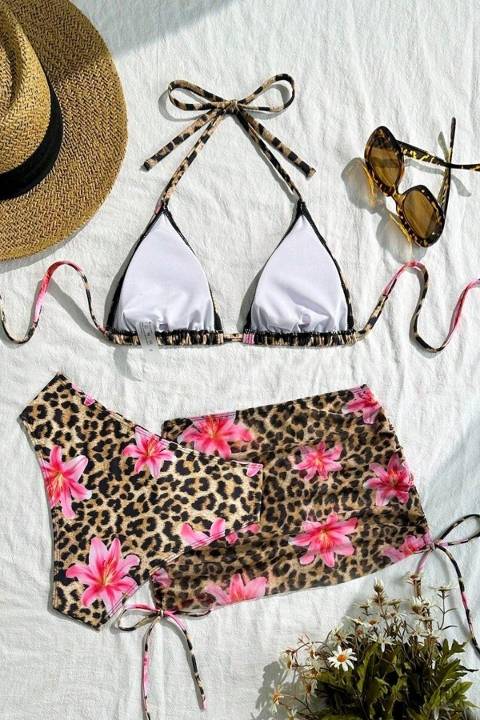 Pareolu Leopar Zambak Baskılı Kadın Bikini Takım Bella Notte M-9035 - 2