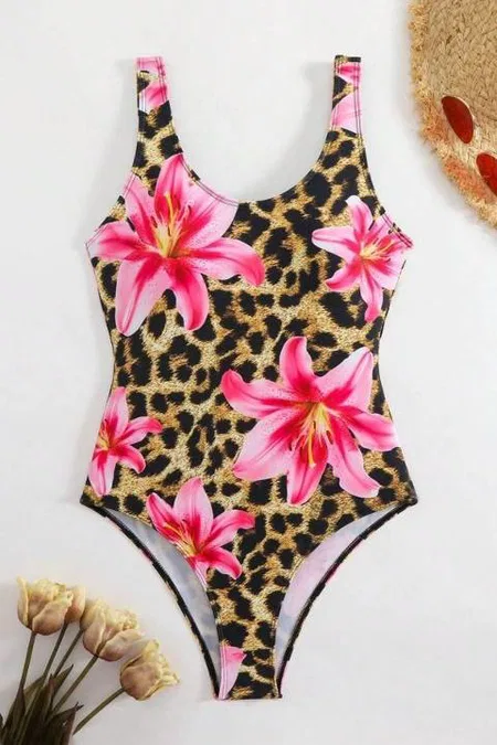 Leopar Zambak Baskılı Tek Parça Kadın Mayo Bella Notte M-9033 - Leopar