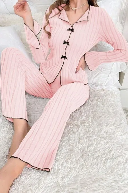 Pembe Uzun Kollu Pamuklu Pijama Takımı Bella Notte 7103 - Pembe