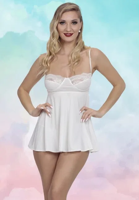 Beyaz Dantel Şeritli Fantezi Body SHE 2111 - Beyaz