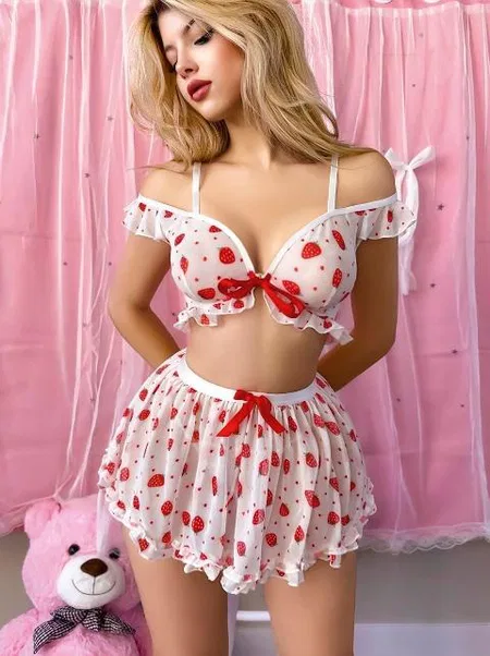 Beyaz Desenli Dantel Sütyen Etek Takımı Lily Bianca 229 - 2