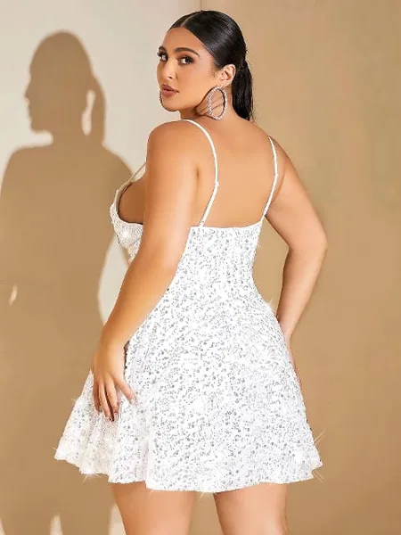 Beyaz Işıltılı Büyük Beden Mini Gece Elbisesi Pink Night 6503 - 2