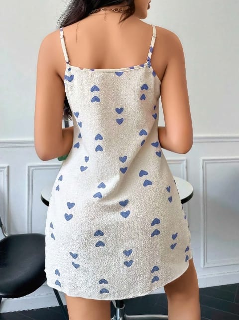 Kalp Desenli Askılı Gecelik Nefes Alan Beyaz Lily Bianca 13028 - Beyaz