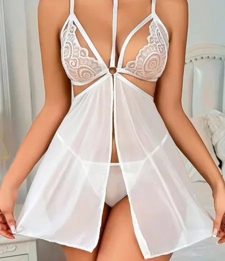 Beyaz Tül Dantel Detaylı Transparan Body Ruselin 2163 - 2