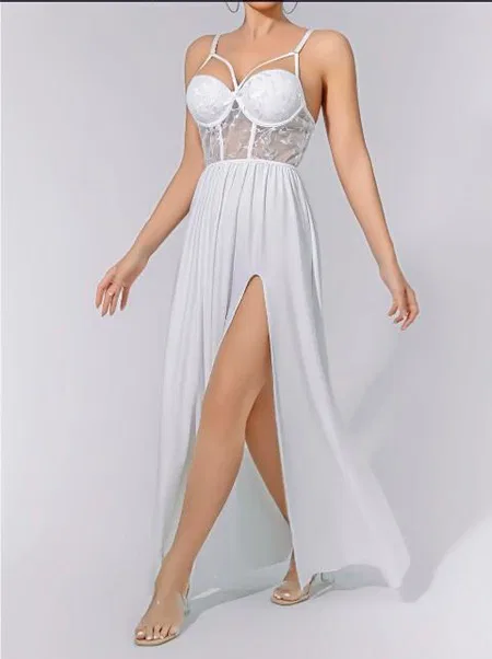 Tül Uzun Gecelik Tek Parça Beyaz Lily Bianca 214