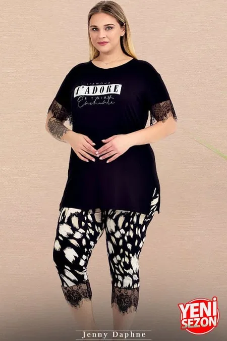 Desenli Kısa Kollu Kapri Pijama Takımı Lady 10726 - 2