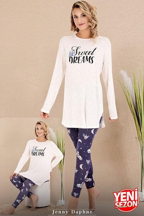 Desenli Viskon Uzun Kollu Pijama Takımı Lady 11689