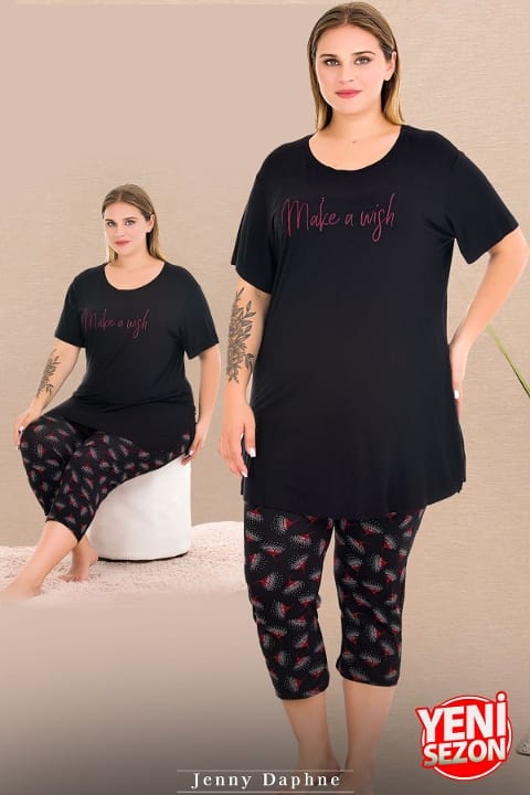 Büyük Beden Çiçek Desenli Kapri Pijama Takımı Lady 10732