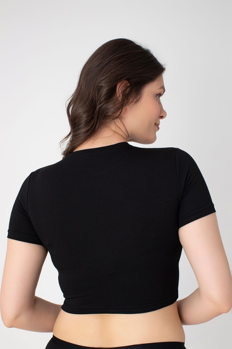 Modal Pamuklu Kısa Kollu Crop Atlet Confeo 801 - Siyah