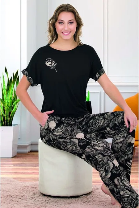 Lady Çiçek Desenli Kısa Kollu Pijama Takımı Lady 12581