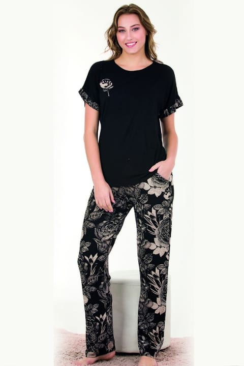 Lady Çiçek Desenli Kısa Kollu Pijama Takımı Lady 12581 - Görsel 2