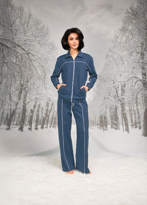 Pamuk Polyester Biyeli Önden Fermuarlı Pantolon T-shirt Takım Doreanse 26K4102