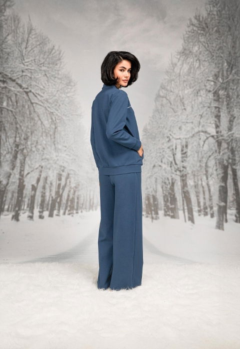 Pamuk Polyester Biyeli Önden Fermuarlı Pantolon T-shirt Takım Doreanse 26K4102 - 2