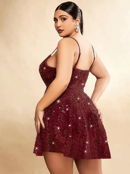 Bordo Askılı Büyük Beden Gece Elbisesi Pembe Pink Night 6510 - 2