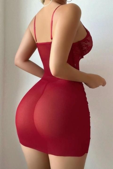 Ruselin Bordo Şeffaf Dantel Body Ruselin 2209 - Görsel 2