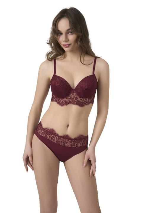 Dantelli Balenli Destekli Sütyen Takım Büşra 314 - Bordo