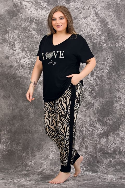 Lady Büyük Beden Kısa Kollu Pijama Takımı Somon Lady 10954