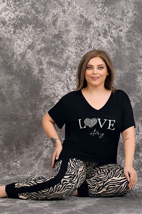 Lady Büyük Beden Kısa Kollu Pijama Takımı Somon Lady 10954 - Görsel 2