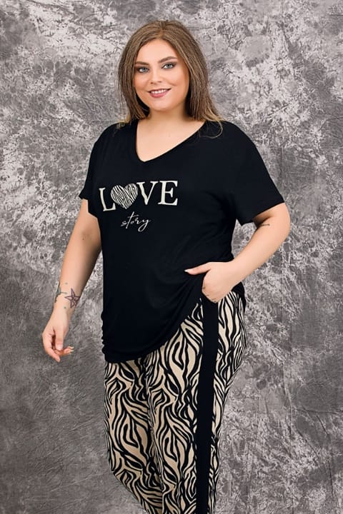 Lady Büyük Beden Kısa Kollu Pijama Takımı Somon Lady 10954 - Görsel 3