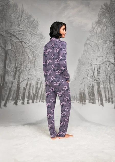 Pamuklu Uzun Kollu Büyük Beden Pijama Takımı Doreanse 26K4107P - 2