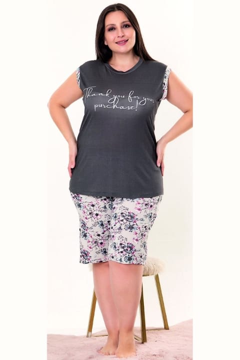 Büyük Beden Çiçekli Sıfır Kol Şort Pijama Takımı Lady 10415