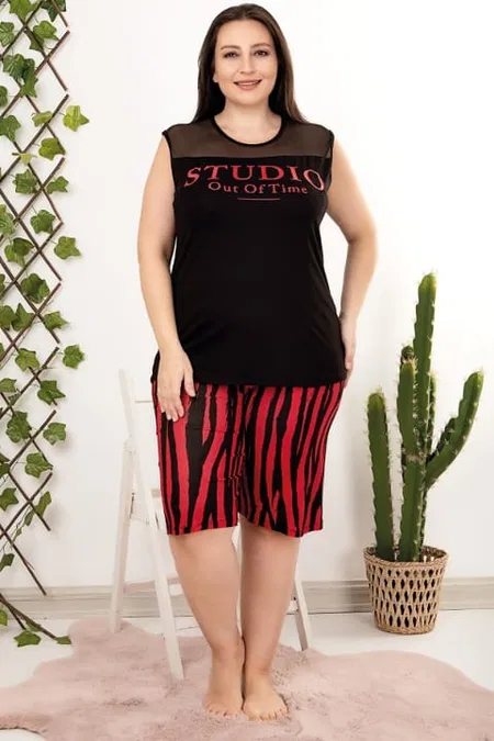 Büyük Beden Dantel Detaylı Şortlu Pijama Takımı Lady 10405 - Siyah