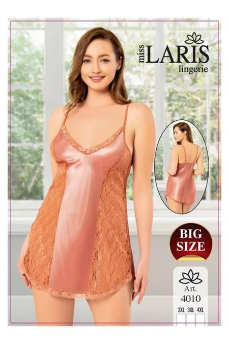 Büyük Beden Dantel Işlemeli Saten Body Miss Laris 4010 - Somon