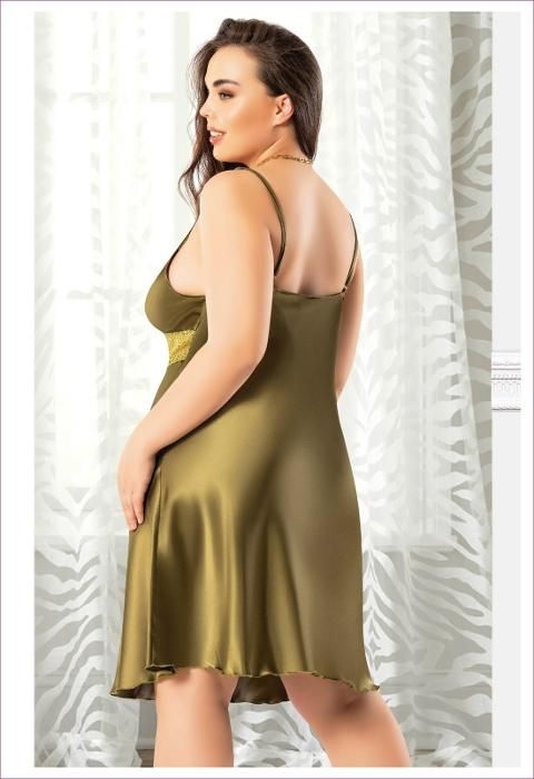 Dantelli İnce Askılı Yeşil Saten Gecelik Miss Laris 4036 - Yeşil