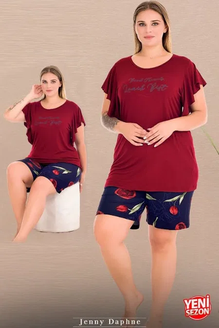 Lady Büyük Beden Kısa Kollu Şortlu Pijama Takımı Lady 10428