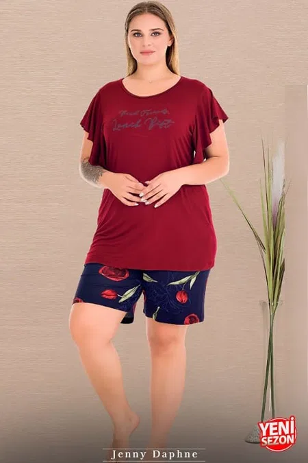 Lady Büyük Beden Kısa Kollu Şortlu Pijama Takımı Lady 10428 - Görsel 2