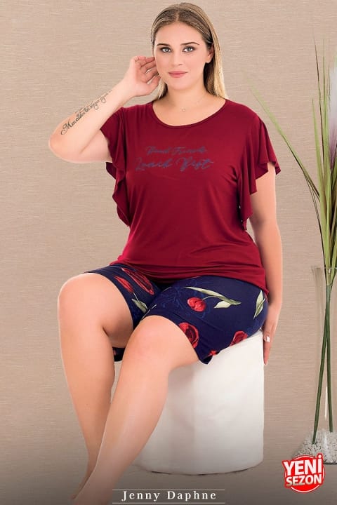 Lady Büyük Beden Kısa Kollu Şortlu Pijama Takımı Lady 10428 - Görsel 3