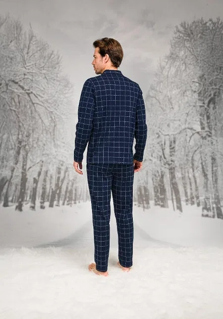 Büyük Beden Kare Desenli Uzun Kollu Pijama Takımı Doreanse 26K4602 - Lacivert