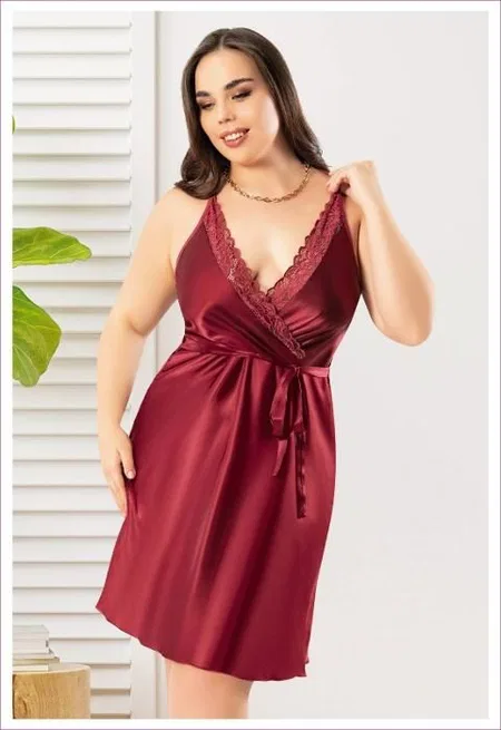 Sırtı Çapraz Askılı Saten Gecelik Büyük Beden Miss Laris 4032
