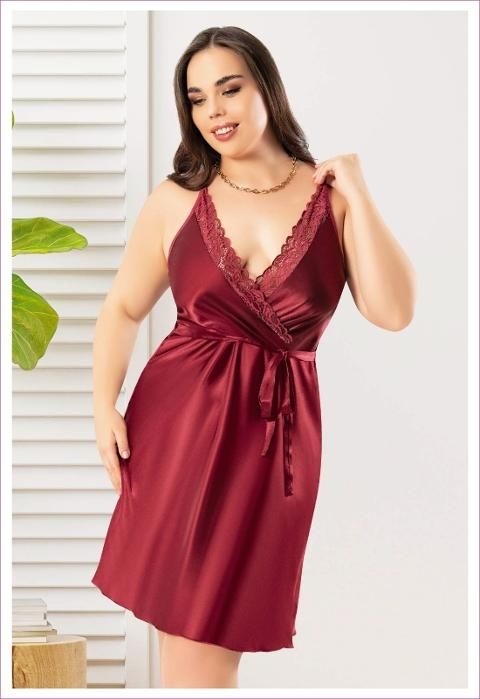 Sırtı Çapraz Askılı Saten Gecelik Büyük Beden Miss Laris 4032