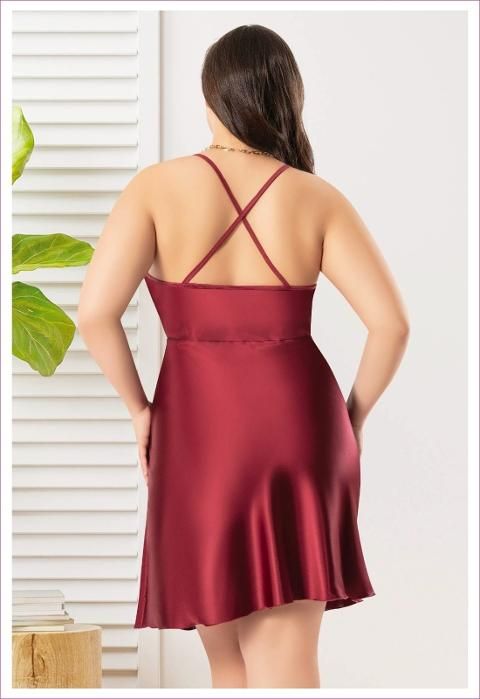 Sırtı Çapraz Askılı Saten Gecelik Büyük Beden Miss Laris 4032 - 2
