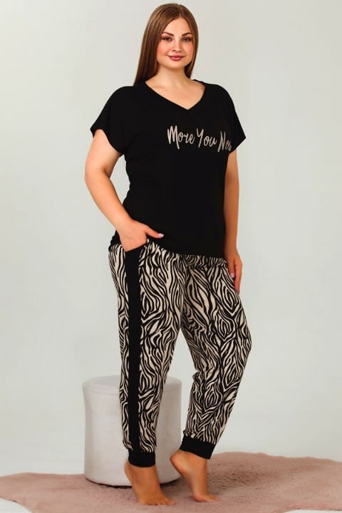 Lady Büyük Beden Zebra Desenli Kısa Kollu Pijama Takımı Lady 10947