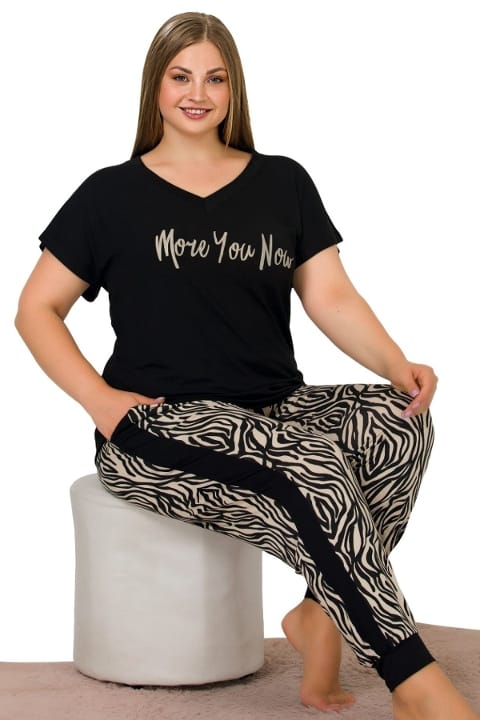 Lady Büyük Beden Zebra Desenli Kısa Kollu Pijama Takımı Lady 10947 - Görsel 2