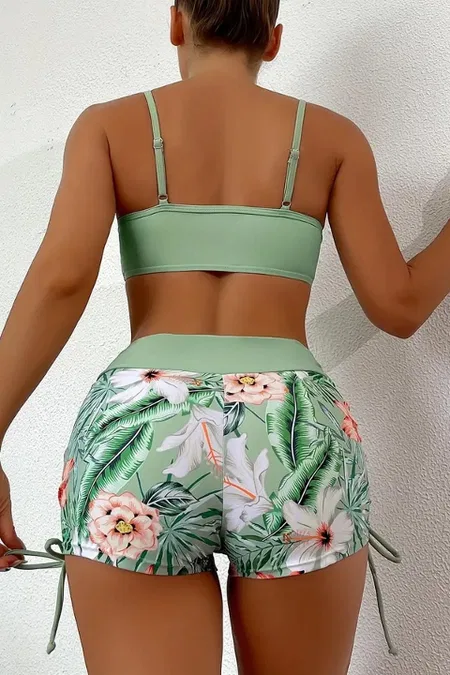Büzgü Ayarlı Baskılı Bikini Takımı Angelsin MS 4388 Yeşil - Yeşil
