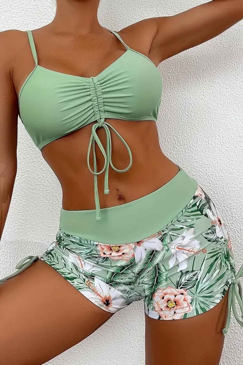 Büzgü Ayarlı Baskılı Bikini Takımı Angelsin MS 4388 Yeşil - Yeşil