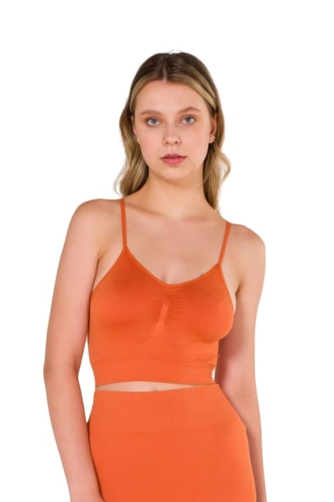 Büzgülü Dikişsiz Crop Büstiyer Jartiyer Takım FormActive 2000 - Turuncu